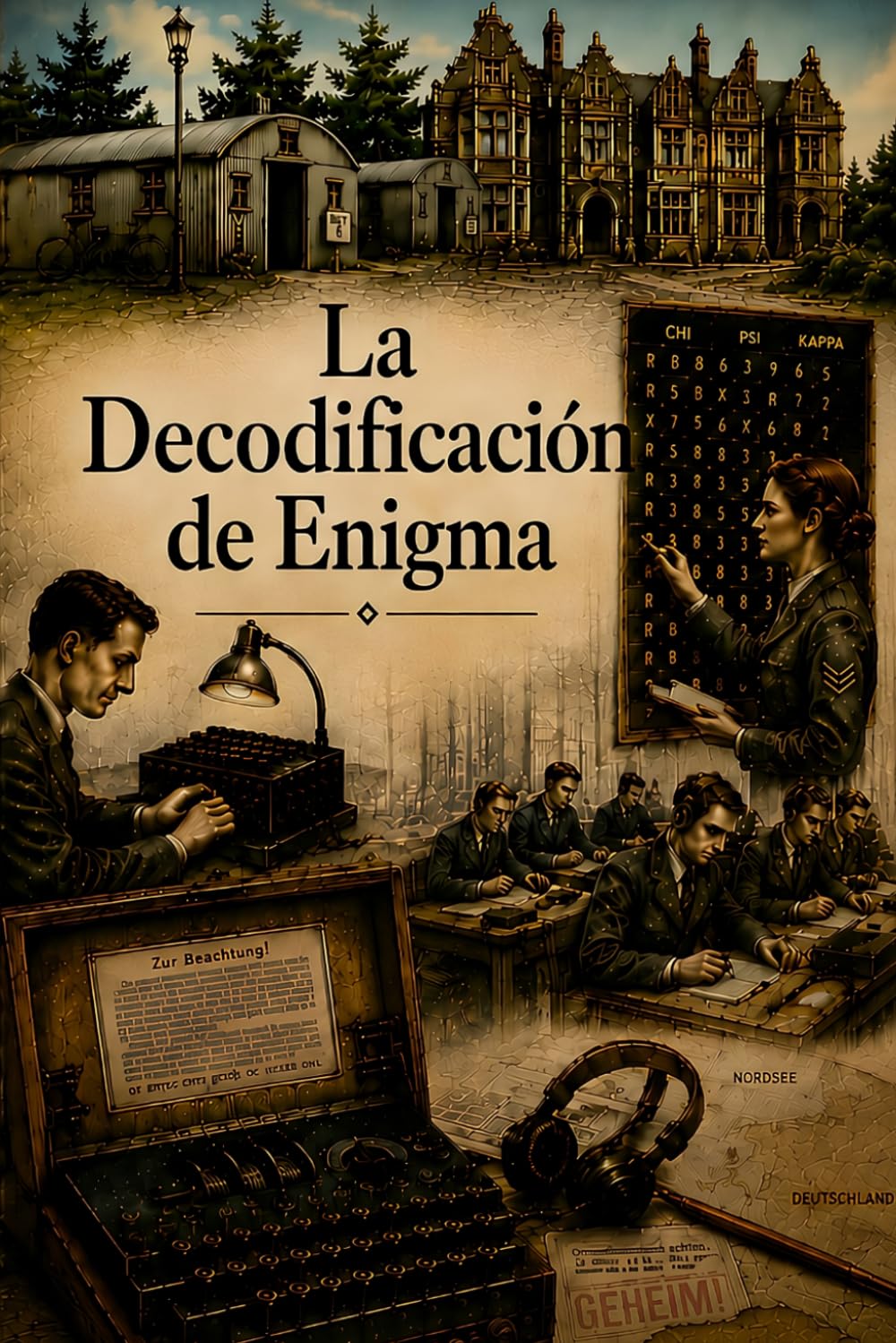 Portada del libro «La Decodificación de Enigma»: máquina Enigma sobre fondo oscuro